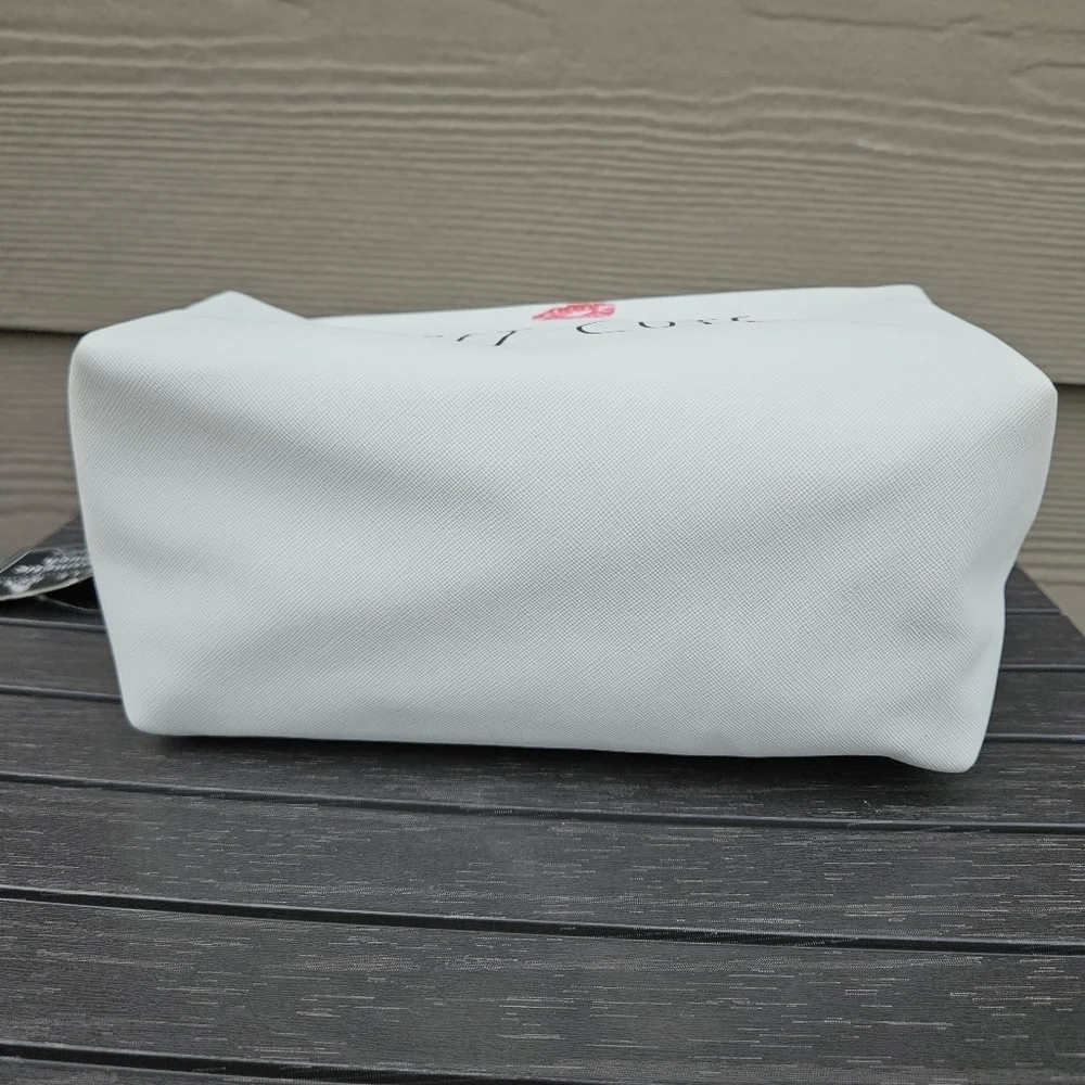 NEW! Rae Dunn “GET CUTE” Cosmetics Makeup Case Bag Pouch White Red Kiss Lips